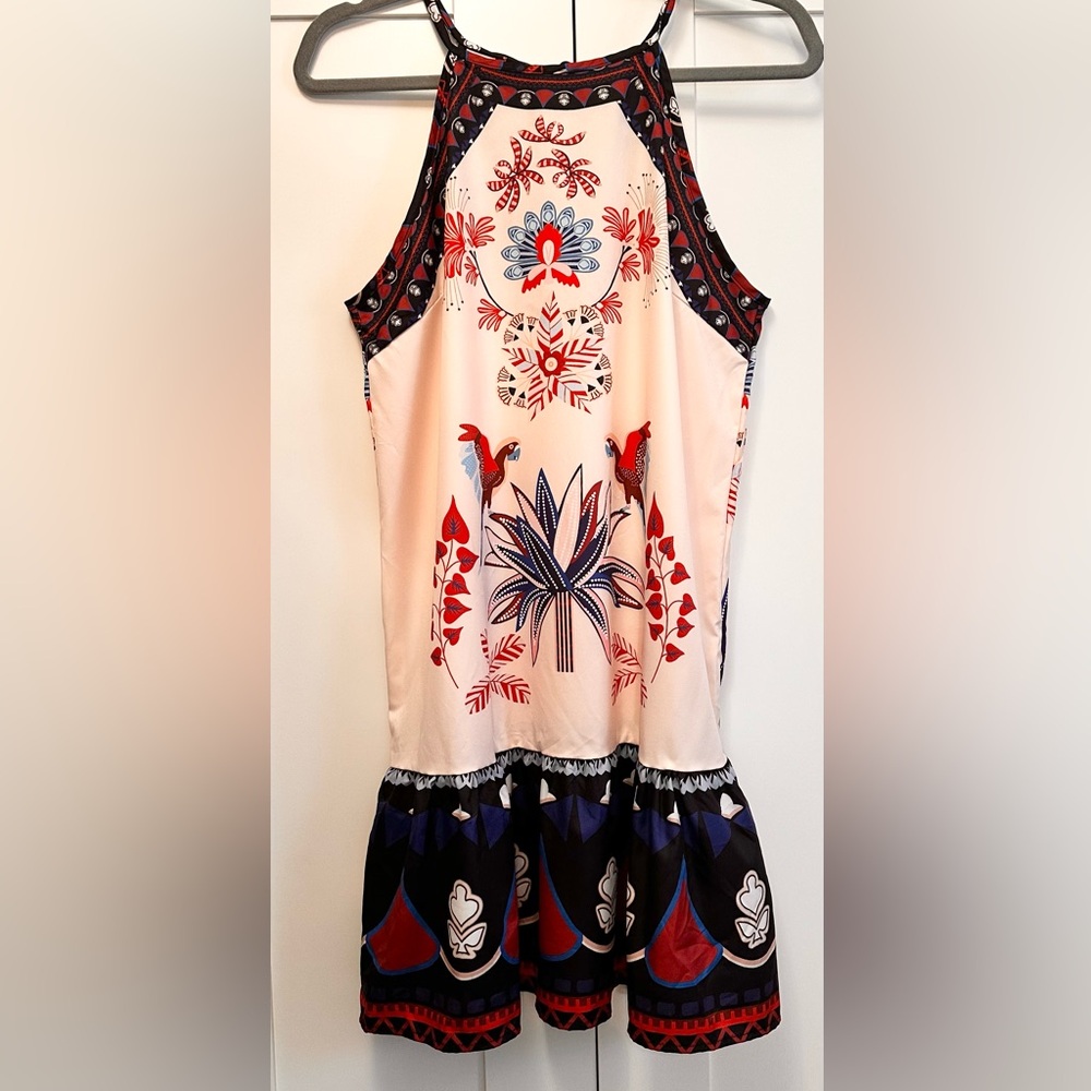 Halter Dress With Ruffle Edge Beautiful Print Sz MED NEW!